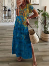Women's Summer Boho V-Neck Printed Split Ankle-Length Dress Loose Resort Beach Evening