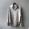 Elegant Satin Women's Button-Up Blouse Turn-Down Collar Vintage Casual Silk-Look Top