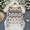 Zigzag Crochet V-Neck Pullover Sweater – Open-Knit Boho Long Sleeve Top