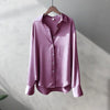 Women's Satin Button-Front Blouse — Korean Long Sleeve Casual Office Top, Slim Fit