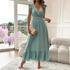 Women's V-Neck Solid A-Line Maxi Dress - Sleeveless Office & Casual Summer Gown