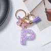 A-Z Sequined Initial Keychain with Purple Butterfly Tassel – Resin Letter Charm Keyring for Women & Girls, Backpack & Purse Accessory