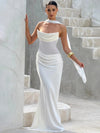 Mozision Off-Shoulder Backless Strapless Maxi Dress with Scarf Collar – Elegant Party & Evening Gown