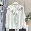 Plus Size V-Neck Sailor Collar Knitted Sweater for Women — Ribbon Trim Casual Jumper Up to 4XL