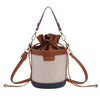 Vintage Patchwork Cylinder Drawstring Bucket Bag - PU Leather Mini Crossbody Shoulder Bag for Women
