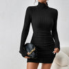 Women's Turtleneck Long Sleeve Knitted Bodycon Mini Dress - Autumn Winter Sheath Party Club