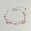 Pink Cherry Blossom Crystal Bracelet for Women & Girls – Bowknot Zircon Dainty Link Chain