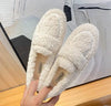 Plus Size Shearling Flats Faux Lambswool Slip-On Loafers, Fur-Lined Winter Shoes for Women