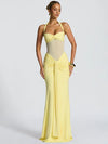 Mozision Halter Backless Patchwork Ruched Draped Bodycon Maxi Dress - Sleeveless Club Party