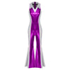 Women's Metallic Disco Jumpsuit 70s 80s Flared Ankle-Length Party Clubwear