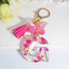 Pink Dried Flower Resin Initial Keychain with Butterfly Tassel A-Z Letter Keyring for Women Valentine's Gift
