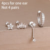 4-Piece 8mm Gold-Tone Stainless Steel Huggie Hoop Earrings Set with Cubic Zirconia Flower Studs