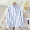 Women's Cotton Oxford Shirt - Casual Long-Sleeve Striped Blouse in White & Blue