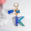 Acrylic Alphabet (A-Z) Tassel Keychain with Crystal Butterfly Charm - Fashion Key Ring Gift for Women