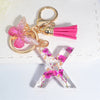 Pink Dried Flower Resin Initial Keychain with Butterfly Tassel A-Z Letter Keyring for Women Valentine's Gift