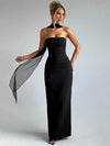 Mozision Strapless Scarf Collar Maxi Dress Off-Shoulder Backless Bodycon Party Gown