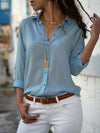Women’s Chiffon V-Neck Blouse - Loose Long Sleeve Oversized Tunic Top for Office & Casual