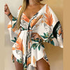 Women's Floral V-Neck Ruffle Batwing Sleeve Bohemian Mini Dress - Loose Summer Beach Vacation Sundress