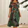 Plus Size Summer Casual Short Sleeve Printed Round Neck Loose Dress