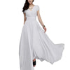 Chiffon Bohemian V-Neck Maxi Dress Short Sleeve Front Wrap Lace Detail Elastic Waist S-5XL