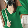 Women's V-Neck Cashmere-Blend Pullover Sweater - Loose Knit Jumper for Autumn/Winter, Casual Office