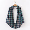 Women's Flannel Plaid Shirt - Loose Cotton-Poly Long Sleeve Button-Down with Pockets