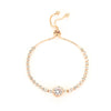 Adjustable 18K Gold-Plated Bracelet with Square Zircon and Rhinestones, Heart Chain for Women