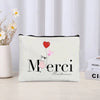 Thank You Makeup Bag Cosmetic Pouch - Merci Teacher Gift Travel Zipper Canvas Pouch (22 x 14 cm / 8.7 x 5.5 in)