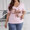 Women's Plus Size Sequined Pullover Top, Short Sleeve Knit Sweater with Pearl Beading, Korean Style