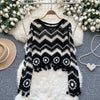 Zigzag Crochet V-Neck Pullover Sweater – Open-Knit Boho Long Sleeve Top