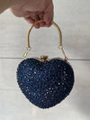 Heart Rhinestone Crystal Clutch - Diamond Inlay Mini Evening & Wedding Bag with Chain Strap