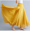 Women's Linen Cotton Ankle-Length Maxi Skirt Elastic Waist Pleated Boho Beach Vintage