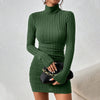 Knitted Turtleneck Bodycon Mini Dress – Long Sleeve Ribbed Sheath for Autumn Winter Parties and Streetwear