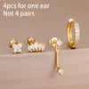 4-Piece 8mm Gold-Tone Stainless Steel Huggie Hoop Earrings Set with Cubic Zirconia Flower Studs