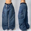 Women's Y2K Washed Multi-Pocket Baggy Wide-Leg Jeans – Low Waist Harajuku Streetwear