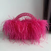 Pearl Bead Feather Fur Acrylic Crystal Box Clutch — Handmade Evening Party Handbag