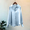 Women's Satin Button-Front Blouse — Korean Long Sleeve Casual Office Top, Slim Fit