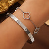 2-Piece Women's Lucky Clover & Heart Bracelet Set Stainless Steel Zircon Charm Jewelry Gift