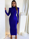 Women's Green Shoulder-Pad Bodycon Maxi Dress, Long Sleeve Party & Club Evening Gown