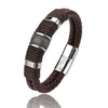 Vintage Multilayer Brown Leather and Stainless Steel Men's Beaded Bracelet 18.5/20.5/22 cm (7.3/8.1/8.7 in)