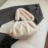Pleated Faux Fur Cloud Bag – Shell Evening Clutch & Crossbody Handbag for Women
