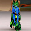Women's Vintage Printed Boho Maxi Dress - V-Neck Sleeveless A-Line Summer Beach & Party Dress