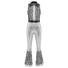 Women's Metallic Disco Jumpsuit 70s 80s Flared Ankle-Length Party Clubwear