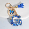 Blue Glazed Stone A to Z Initial Keychain with Butterfly Tassel – 55mm (2.17 in) Resin Alphabet Charm for Women, Car & Bag