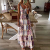 Women's Summer Casual Printed Spaghetti Strap Camisole Maxi Dress V-Neck Ankle-Length Plaid Patchwork