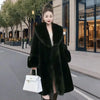 Chic Casual Women's Mid-Length Faux Fur Coat with Plush Collar Thick Warm Winter Parka Overcoat