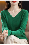 Women's V-Neck Knit Pullover Sweater — Long Sleeve Loose Fit Office Style