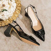 Women’s Pointed Toe Slingback Sandals – Square Mid Heel 5-8 cm (2.0-3.1 in), PU Platform Ankle Strap