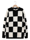 Casual Loose Knit Plaid Sweater - Women’s Plus Size O-Neck Long Pullover for Autumn Winter
