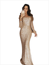 Women's Long Sleeve Tassel Sequin Floor-Length Evening Gown - Slim Sheath Dinner Dress